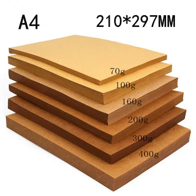 70-200GSM 10/20/50ks Vysoko kvalitný A4 hnedý papier Kraft DIY Hands Card Making Craft Paper Hustý papierový doska kartón