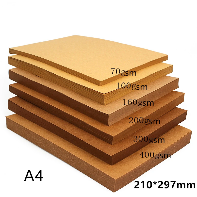 70-200GSM 10/20/50ks Vysoko kvalitný A4 hnedý papier Kraft DIY Hands Card Making Craft Paper Hustý papierový doska kartón