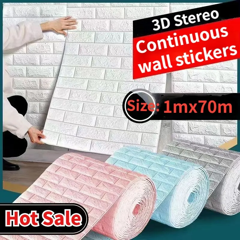 70 cm*1/2/5/10M 3D tehlová vzorka Nálepka na stenu Self-pasívny panel Vodotesná obývacia izba tapeta Domáca dekorácia