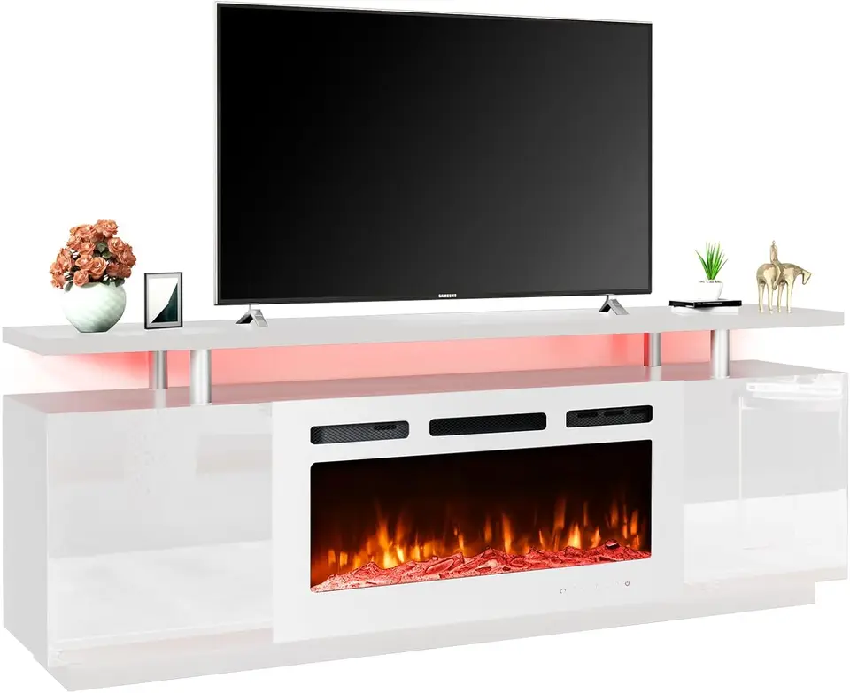 70 '' krbový televízny stojan s 36 '' Elektrickým krbom, zábavné centrum s 12 plameňovými krbovými vložkami a 16 farebnými LED svetlami