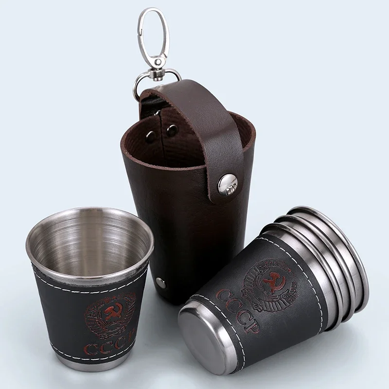 70 ml brokovu sklenenú súpravu 304 z nehrdzavejúcej ocele Hip Flask Cup Outdoor Rusko vodka pohár whisky whisky s alkoholom Flaskwith PU koža