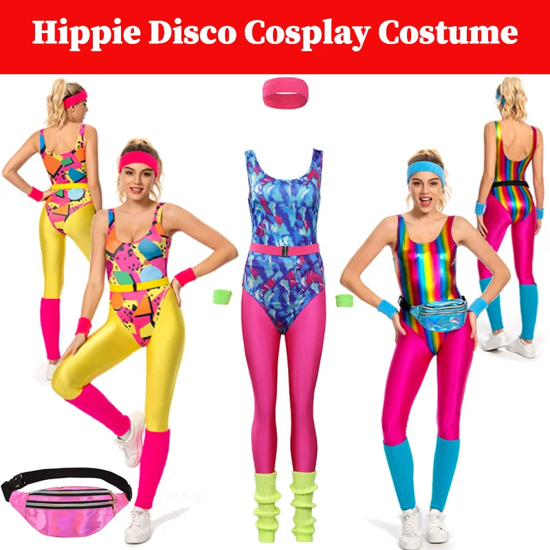 70. roky 80. roky Ženy 6ks/nastavená tesná kombinéza Hippie Disco Cosplay Sportwear Retro vintage jogu fitness oblečenie Halloween Carnival Suit