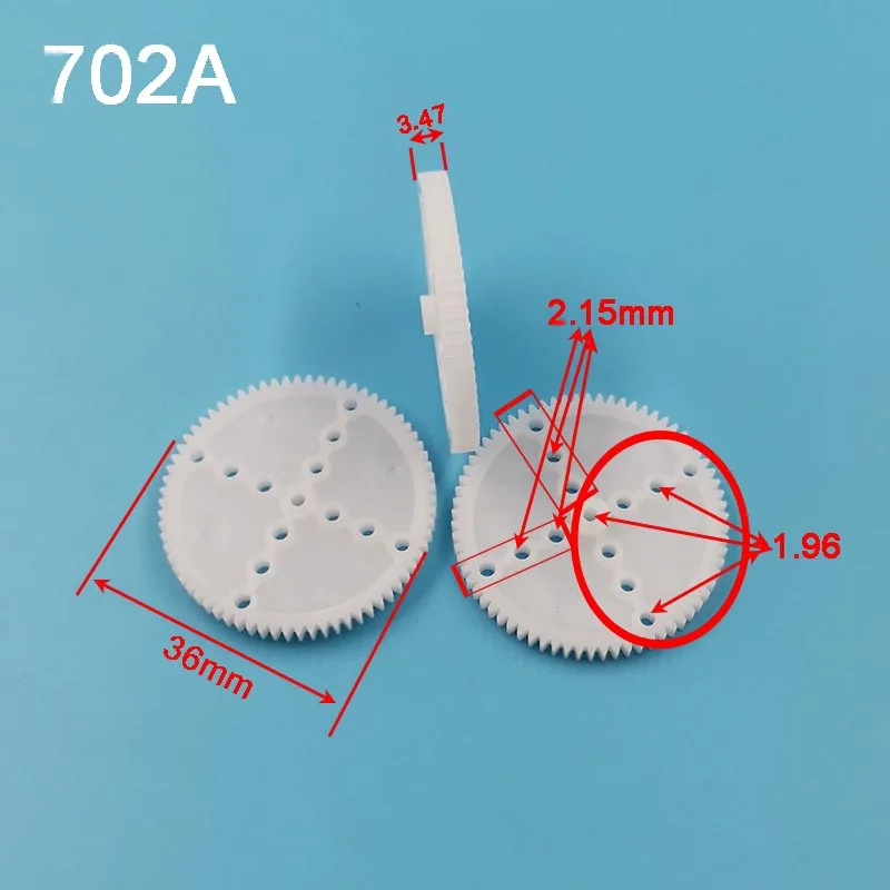 702A 0,5 m plastové prevodové zariadenie OD = 36 mm 70 zubov POM hračkársky model 70T Pinion Stredový otvor 1,96 mm excentrický otvor 2,15 mm