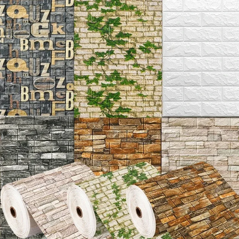 70cmx500cm Domov dekorácia 3D PVC nástenné nálepky papierové tehlové kamenné tapety DIY Rustikálny efekt Self Adhesive Domov Decor Sticker