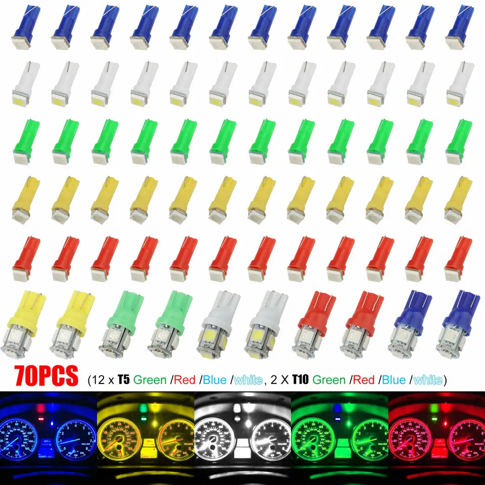 70ks Car T5+T10 5050-SMD LED prístrojové prístrojové prístrojové prístrojové prístrojové prístrojové prístrojové prístroj