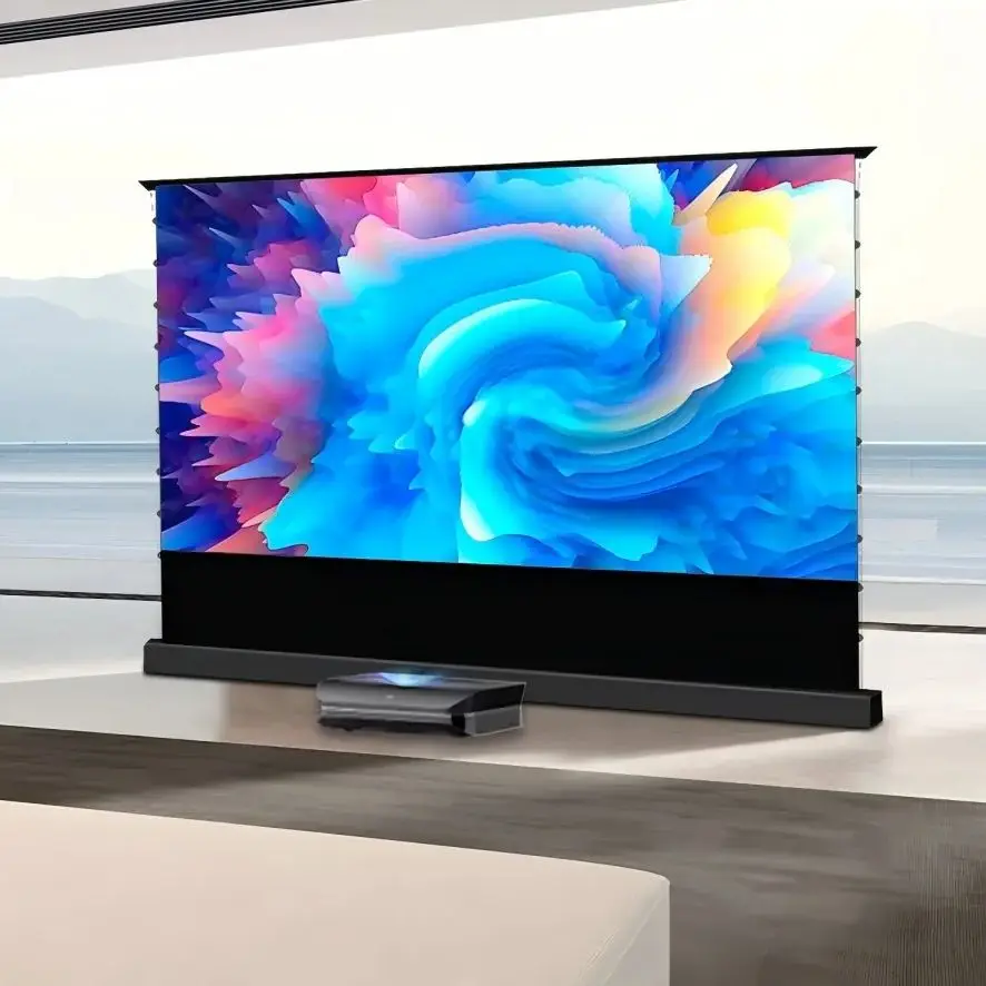 72-120 palca CBSP ALR projektor obrazovky 16: 9 8K Elektrické podlahové podlahy Rising projektor pre obrazovku UST 4K Laser domáce kino s domácim divadlom