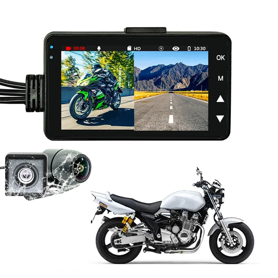 720p Motocykel Hnací zapisovač motocykla Dashcam 3 -palcová predná a zadná kamera Video rekordér DVR riadidlá na riadenie Moto Accessor