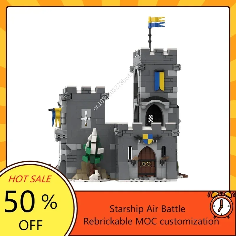 722ks Prispôsobené MOC Medieval Castle Mountain Tower Model Building Blocks Technity tehly DIY Creative Kids Hračky Vianočné darčeky