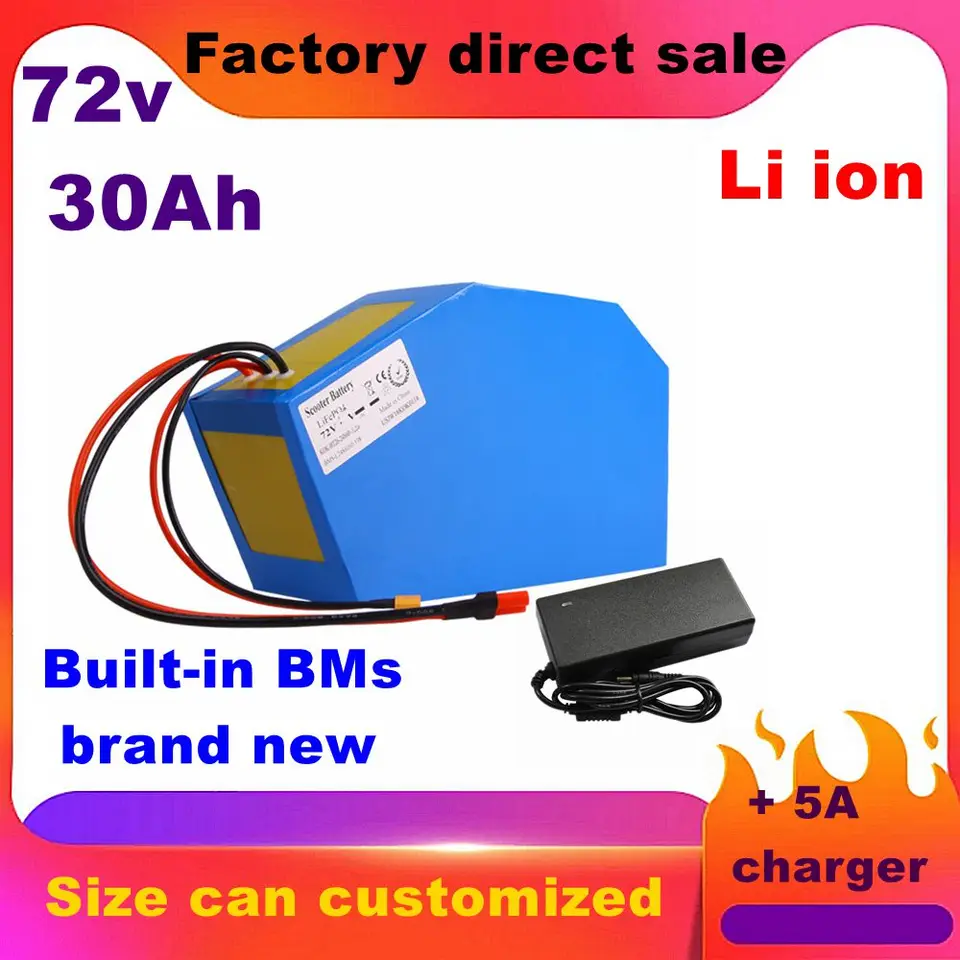 72V 30AH lítium trojuholníka batérie BMS 20S Li ion pre 5000 W 3000W MOTION BIKE SCOOTER MOTORY cyklu + 5A nabíjačka