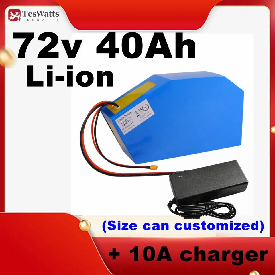 72V 40AH lítium -iónového trojuholníka BATTERS BMS LI ION pre motocykel Scooter Mountain Bike Scooter + 10A nabíjačka