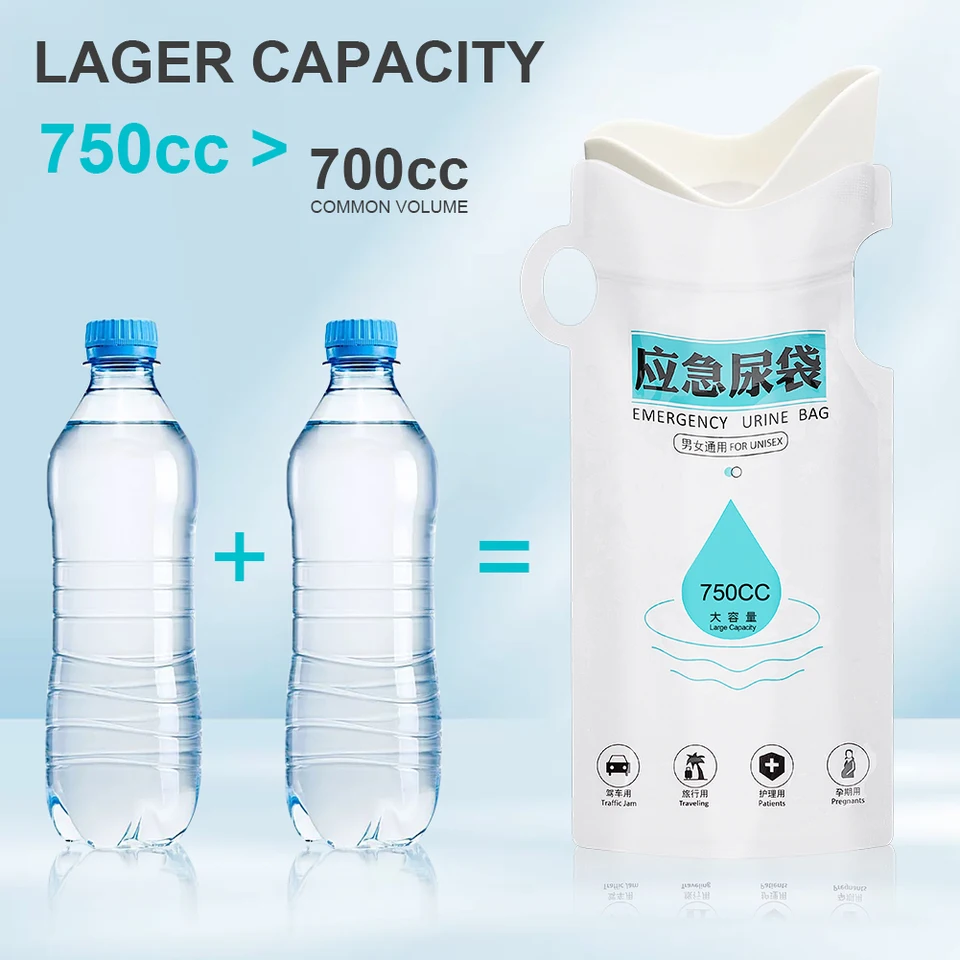 750 ml jednorazové tašiek na pisoár prenosné močové vrecko Neprestraštené núdzové močenie/močové vrecká Self Stupeľovanie pre tehotné deti pacientov