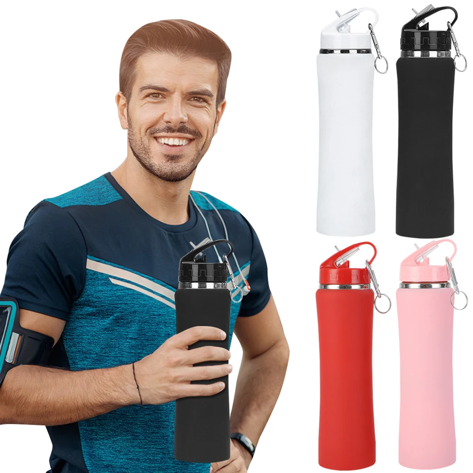 750 ml slamy s dvojvrstvovým izolovaným šálkou s rukoväťou prenosná fľaša na fľašu z nehrdzavejúce