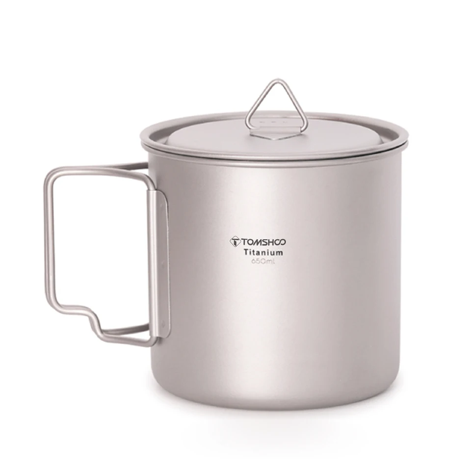 750 ml Tomshoo ultralight Titanium Cup Outdoor Prenosný kemp Piknikový pohár vodnej vody s skladateľnou rukoväťou