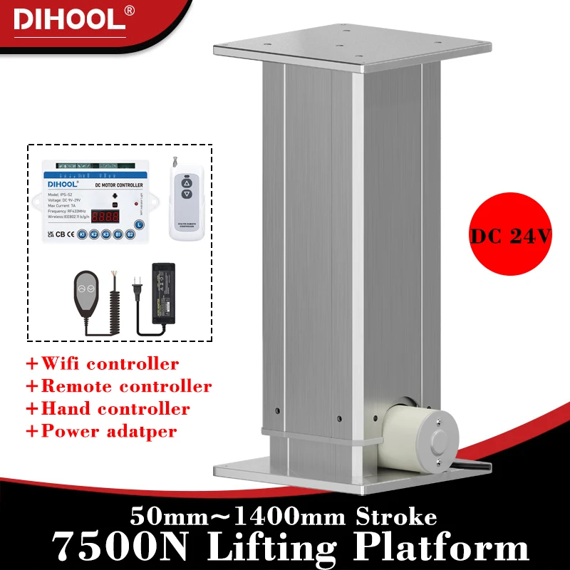 7500N Elektrický zdvíhací stĺpec s ovládačom APP 750 kg Zaťaženie 50 mm ~ 1400 mm zdvih DC24V Ručná kontrolná plošina Zdvíhací motor