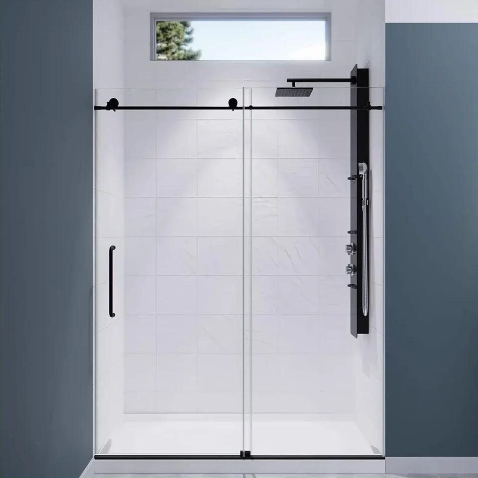 76 x 60 palcových bezrámových sprchovacích dverí matná čierna madam Kompletná sprchová súprava Voda odpudzujúci sklenený panel+spodný tesniaci pás