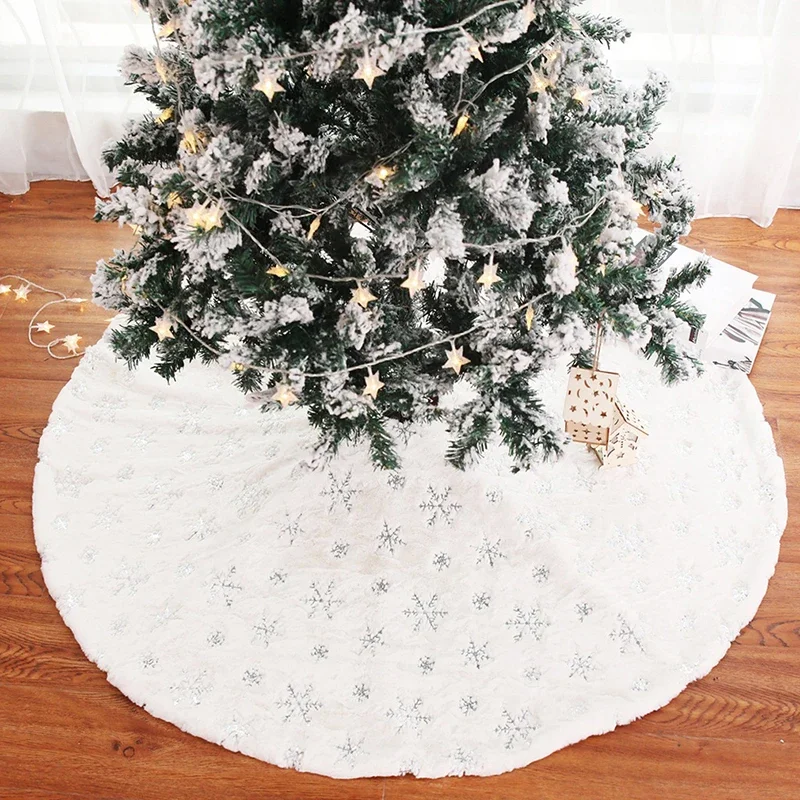 78/90/122 cm vianočné stromčeky Faux kožušina Snowflake White plyšová podložka pre domácnosť vianočné stromy Nový rok dekor noel zástera ornament
