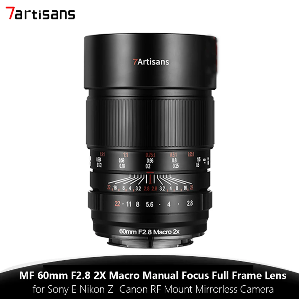 7artizáni 60 mm f2,8 2x Makro šošovky Manuálne zaostrenie pre Canon Rf Sony E Nikon Z pre streľbu z hmyzu šperkov