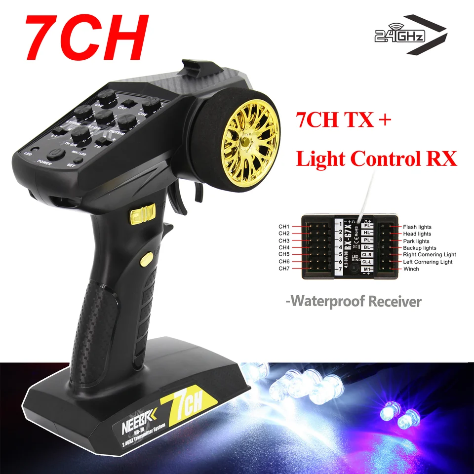 7CH vysielač rádiového systému vysielača a prijímací diaľkový ovládač/LED svetlo LED 2 v 1 pre RC Car Boat PK DOMBORC