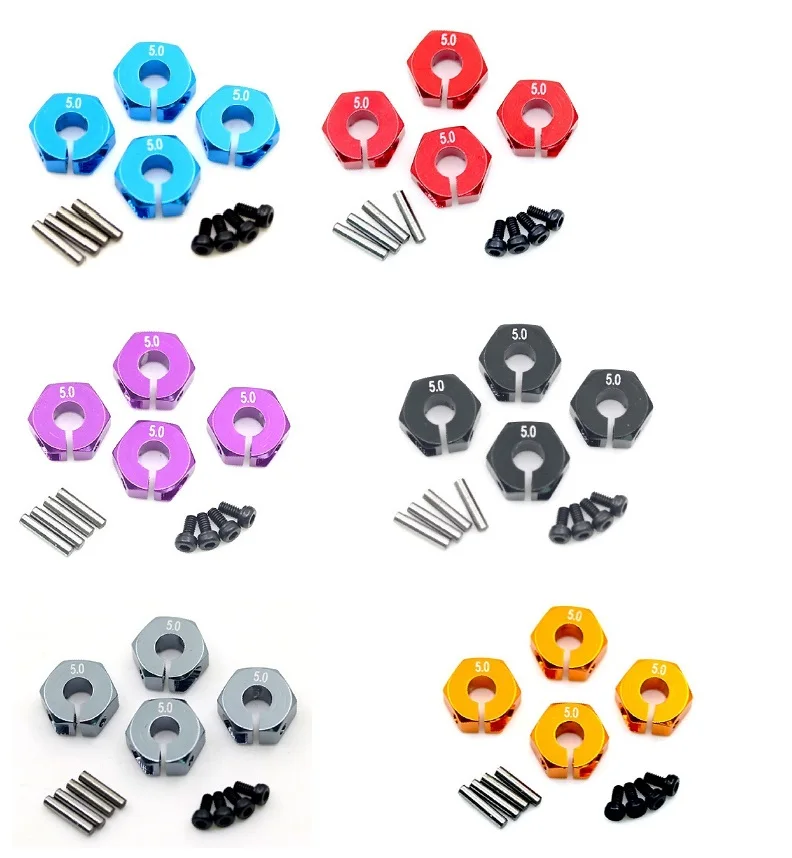 7Colors 4ks hliníkový zliatlivý kov s 5 mm hrubým okrajom kolesa Hex Hex Adapter 12 mm pre HSP ALL 1/10 R/C ON-ROAD DRIFT CAR 94123 94122