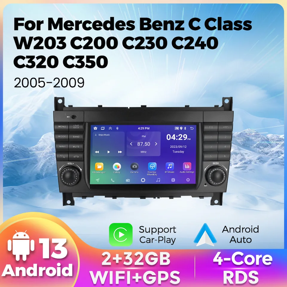 7inch Android 13 Car Radio pre Mercedes Benz C Class W203 C200 C180 C220 CLK240 CLK320 Autoradio Multimedia Player CarPlay Auto