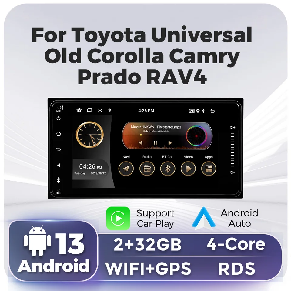 7inch Wireless CarPlay Android Auto Car Radio pre Toyota Corolla Camry Vios Crown Rav4 Multimedia Player 2Din DSP GPS navigácia