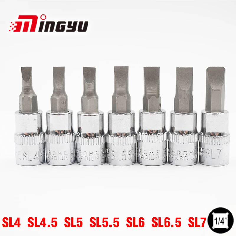 7ks 1/4 palca dirtre dirtre slotted SL4 SL4.5 SL5 SL5.5 SL6 SL6.5 SL7 SL7 Kľúčová hlava Plochá bitová objímka Set Scret Diver Diver Bits For Spanner
