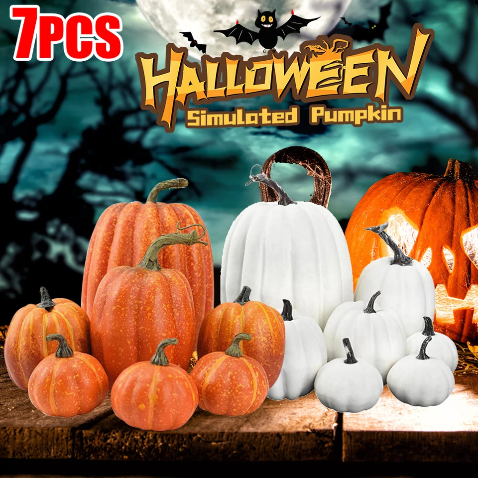 7ks Halloween dekorácia Jeseň úroda umelé tekvice veľké falošné simulácie tekvica realistické jesenné dekorácie