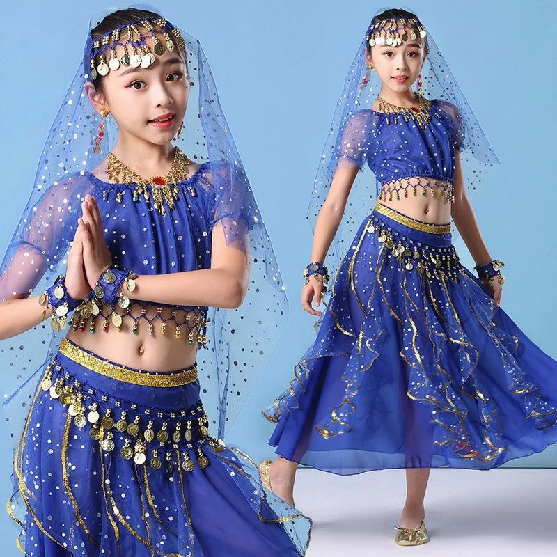 7ks orientálne brušné tanečné kostýmy Profesionálne oblečenie oblečenia sari indické šaty tancujúce Bollywood bellydance sukňa sukňa dievčatko dieťa dieťa