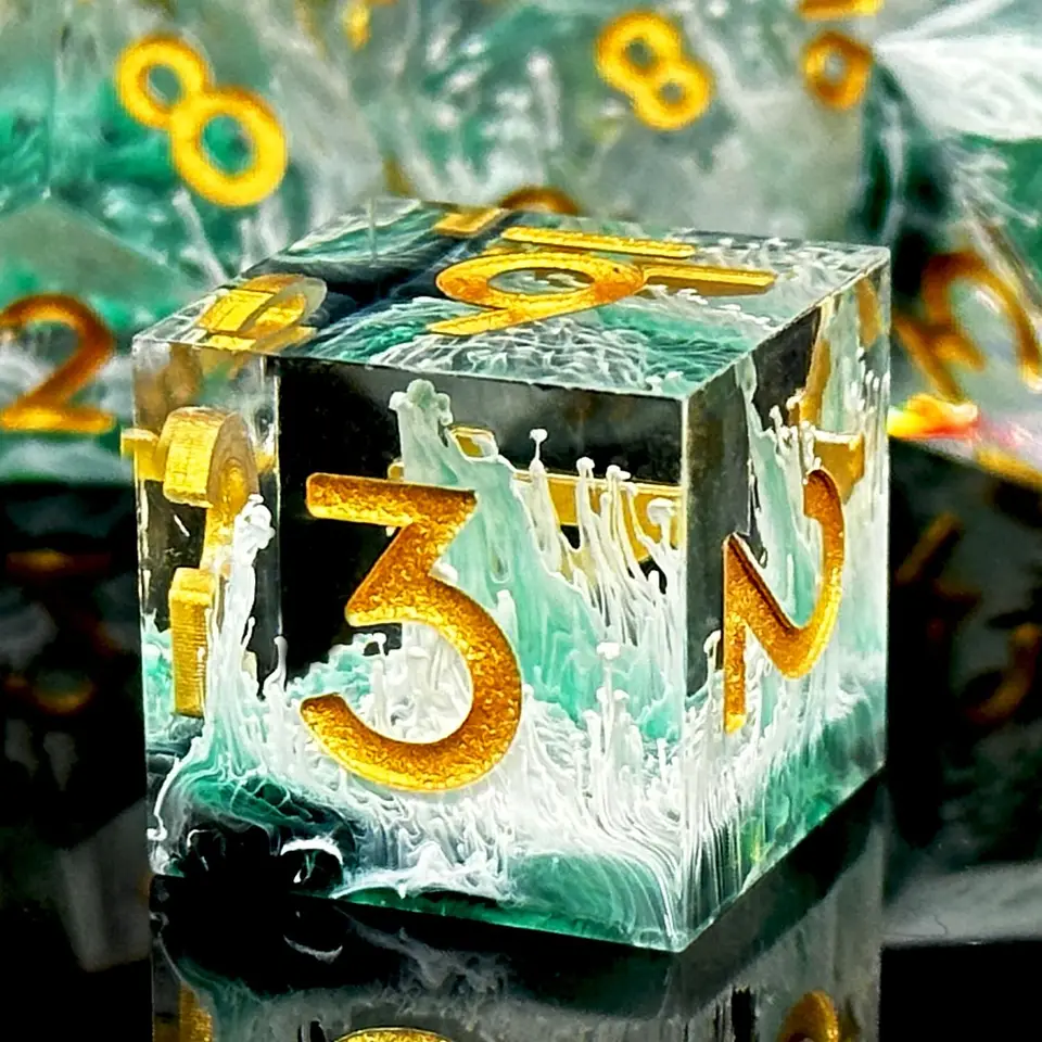 7ks polotransparentné ručne vyrábané živicové polyhedrálne kocky súpravy pre DND, zahŕňa D20, D12, D10, D8 - ideálne pre dungeony a draky