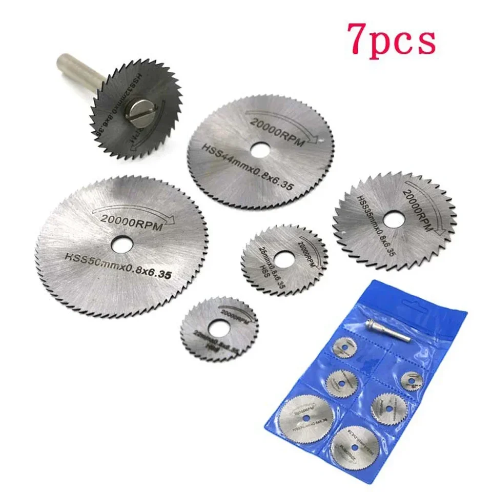 7ks/set 22-50 mm Mini HSS kruhová pílová čepeľ rotačný nástroj pre Dremel Metal Cutter Power Nástroj na rezanie dreva