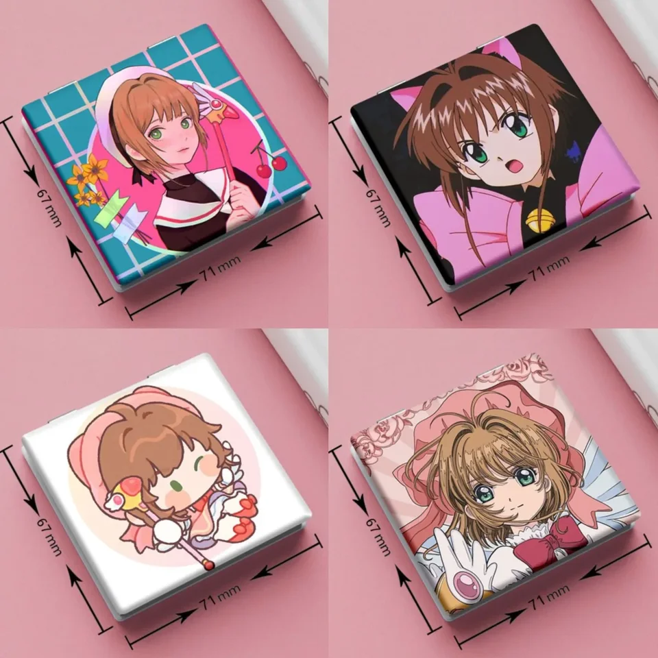 7x6cm, únosca karty Sakura, skladacie obojstranný make-up zrkadlo, prenosné cestovanie, mini, anime roztomilé dievčatá, zväčšovanie, štvorcový štvorcový