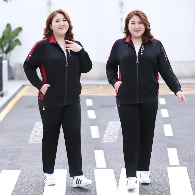 7xl plus veľkosť jesenná dámsky športový oblek uvoľnený zipsová bunda Mikina+nohavičky Running Rogger Fitness Workout Casual Set Sportswear