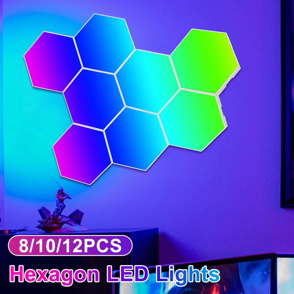 8.10/12 PCS Hexagon LED svetlá Modulárne DIY Hexagon Wall Light App a diaľkové ovládanie inteligentné RGB herné svetlo pre spálňu