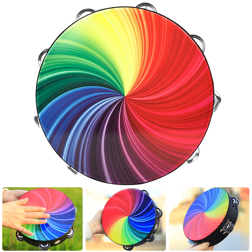 8/10 V Tamburine Wood Handbell Hudobná bubon Tamburine Hand Hand Drum Drum Musical Instrument pre kostol dospelých KTV Party