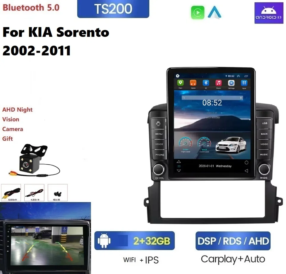 8 128 GB Android 11 Key Lights DVD DVD Player pre Kia Sorento 2002-2011 ADAS DVR 360 Camera-Play RDS BT Stereo