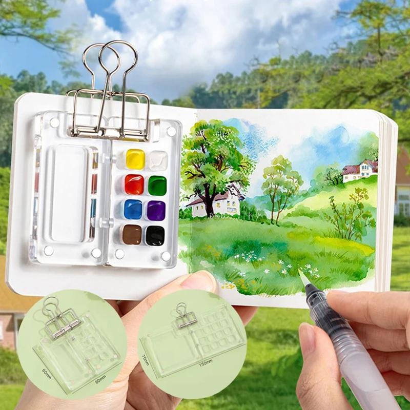 8/15 mriežky akrylové mini akvarely prenosné prenosné maľba Cestovná maľba Watercolor Paint Tray Art Supplies