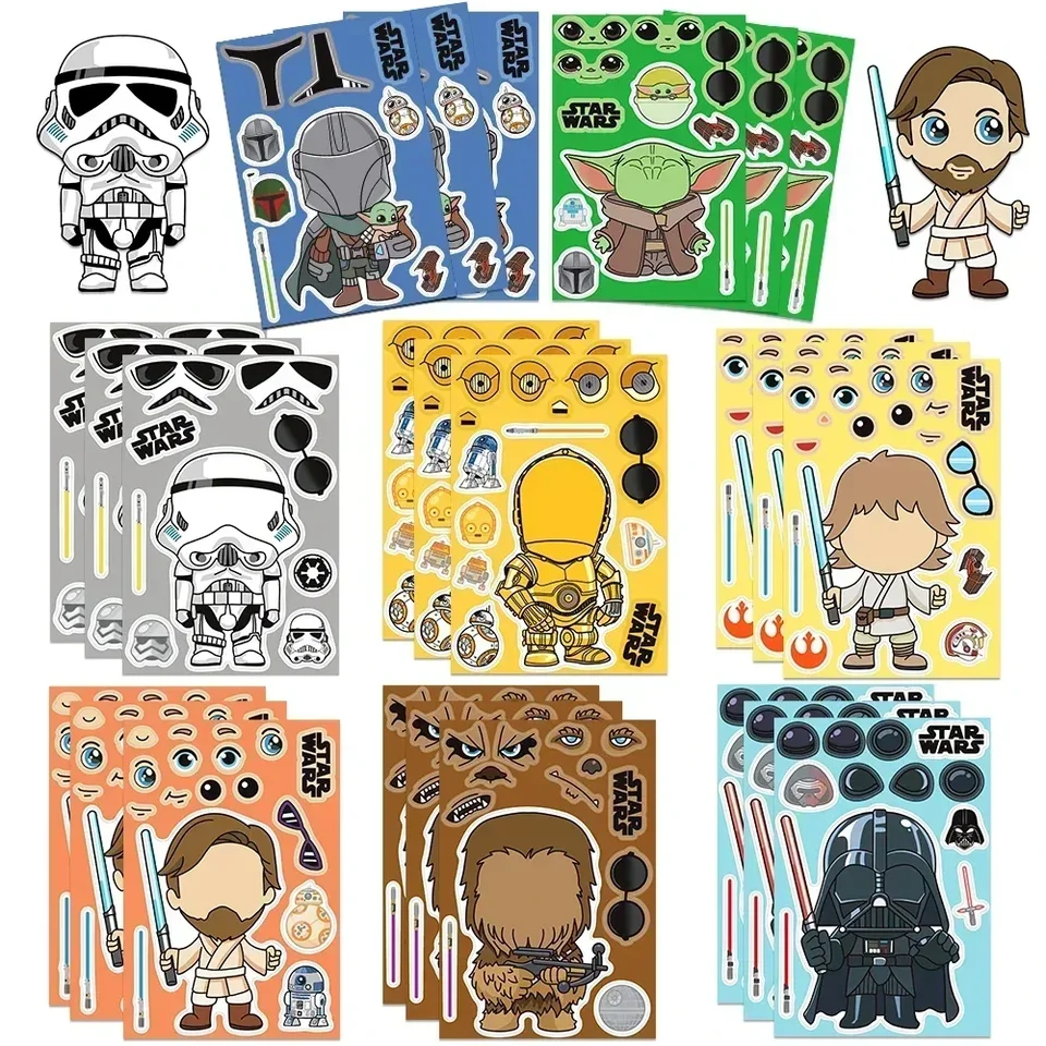 8/16Sheets Star Wars Puzzle Sticker Vytvorte si karikatúry hračky pre domáci telefón pre notebook batožinový skateboard Disney Graffiti obtisky Kid