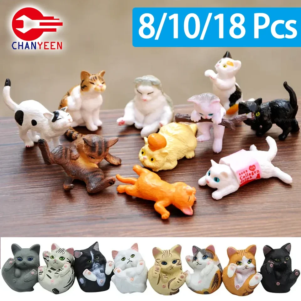 8-18ks Kawaii Cat Miniatúrne ozdoby Kitten figuríny Model Darčeky pre deti deti narodeniny