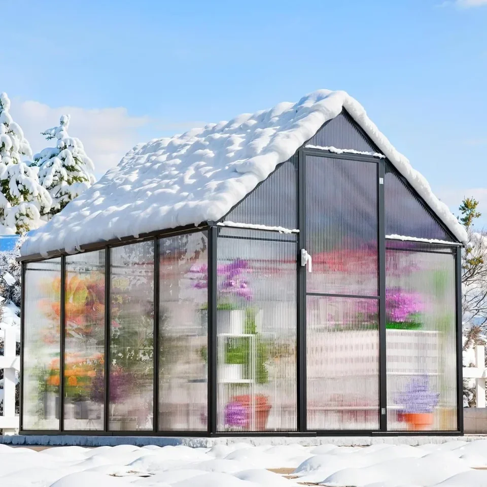8,2x6.2 ft skleník pre vonku, ľahké zostavenie hliníkových ťažkých polykarbonátových skleníkov s oknom vetranie, chodník zeleného domu