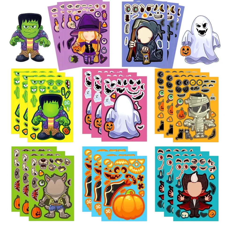 8/48ks Halloween Make A Tichú puzzle Sticker Kets Party uprednostňuje darčeky hračky DIY Pumpkin Ghost Zhromaždenie jigsaw vzdelávacej hry