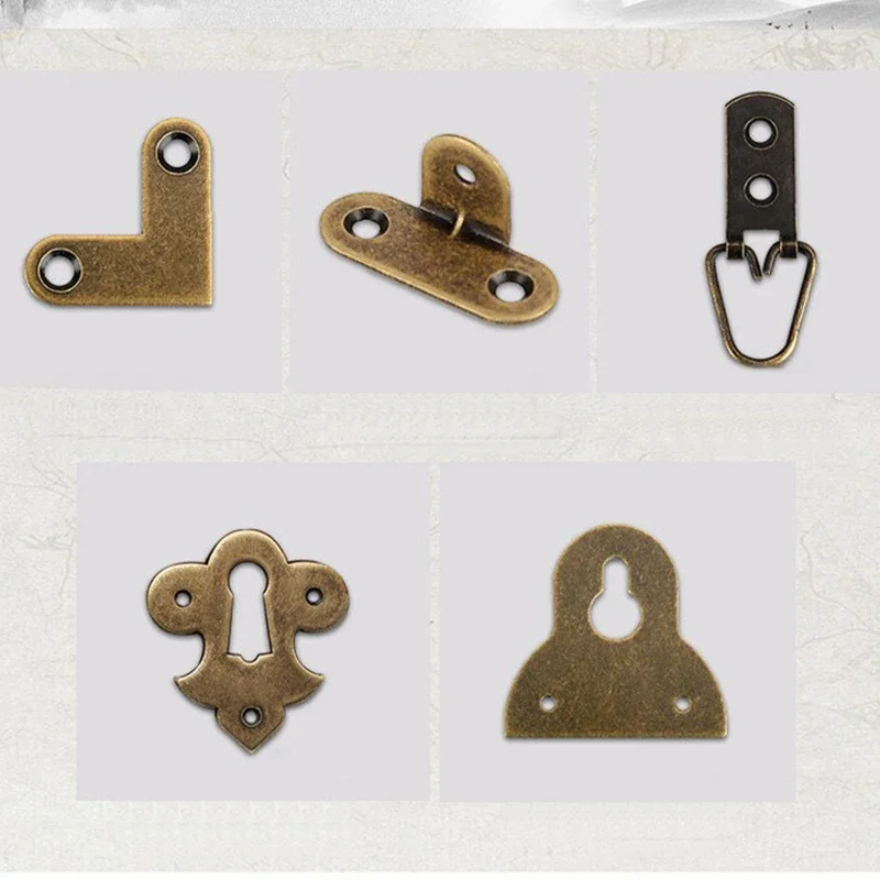 8/4ks Antique Brone/Gold Pict Foto Olejová maľba Art Work Mirror Ráme Závesný hák alebo pravý uhol mosadznú rohovú konzolu