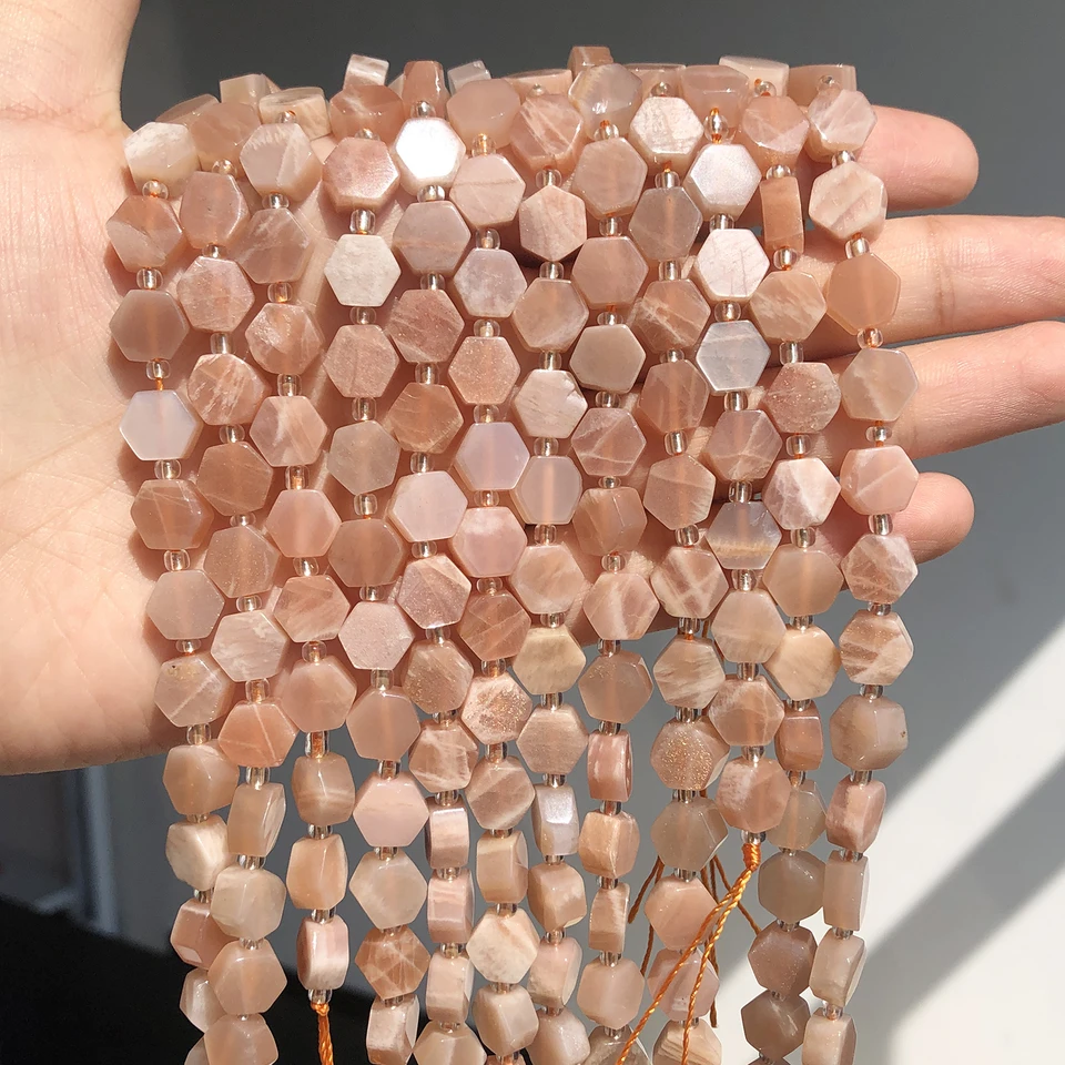 8,5 x 9,5 mm prírodný slnečný kameň Hexagon Loose Stone Práľba pre šperky Výroby DIY náramok náhrdelníka Kúzľové príslušenstvo 7,5/15 palca