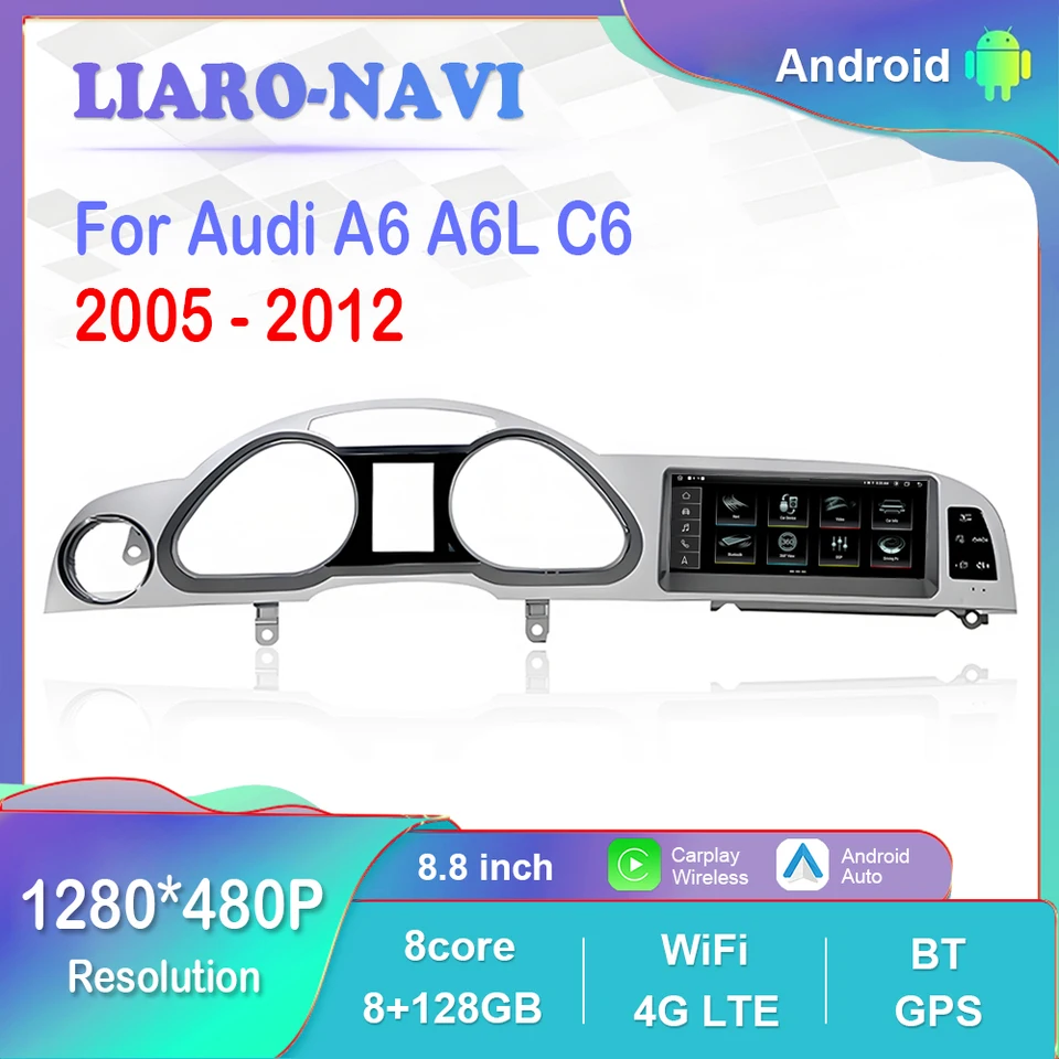 8,8 palca Android Car Radio Video Multimedia Player 1280*480 HD dotyková obrazovka pre Audi A6 A6L C6 2005 - 2012 GPS 4G WiFi Bluetooth