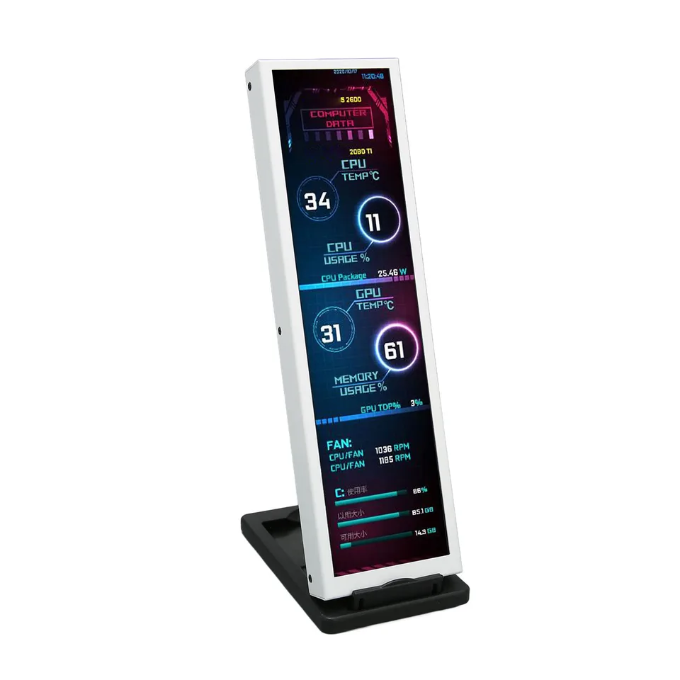 8,8 -palcový počítač RAM Monitor IPS Editor témy Automatické vypnutie USB Multifunkčný Monitor PC CPU Data Monitor pre čas GPU RAM čas