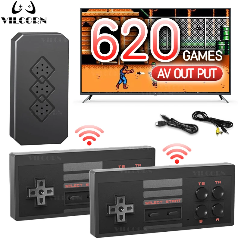 8 -bitová televízna hra pre videohry konzoly 620 Games Wireless GamePad Mini Retro Console AV Output Consolas de VideJuegos pre NES