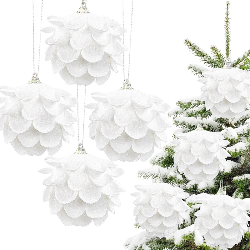8 cm vianočné loptové ozdoby biely bosový strom visiaci prívesky trblietavé vianočné kvetinové loptu pre domáci novoročné darčeky Navidad