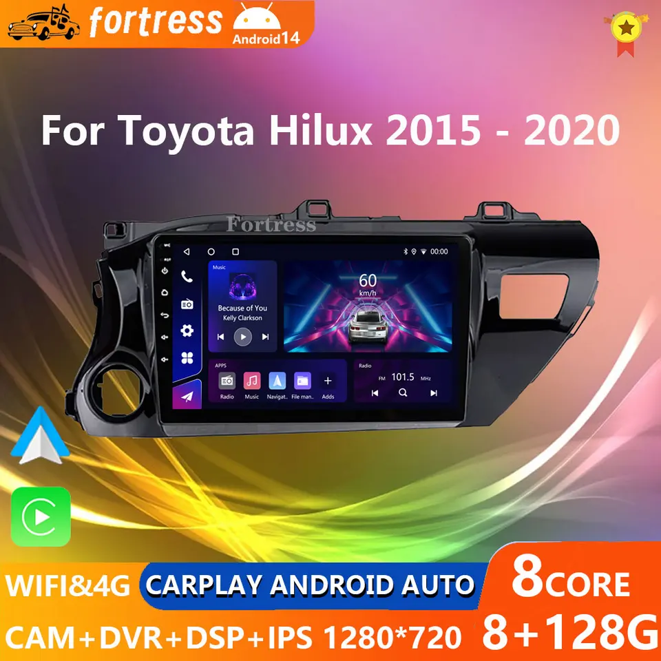 8 Core Android13 Auto Car Radio Multimedia pre Toyota Hilux vyzdvihnutie AN120 2015 - 2020 LHD Stereo CarPlay GPS Navigation no DVD