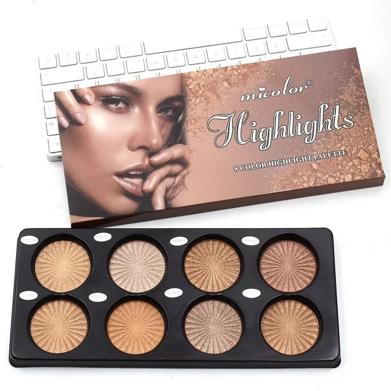 8 farieb zvýraznená paleta bronzová pšenica farebná trblietka Paleta tváre Paleta rozjasnite make -up pre ženy bronzer