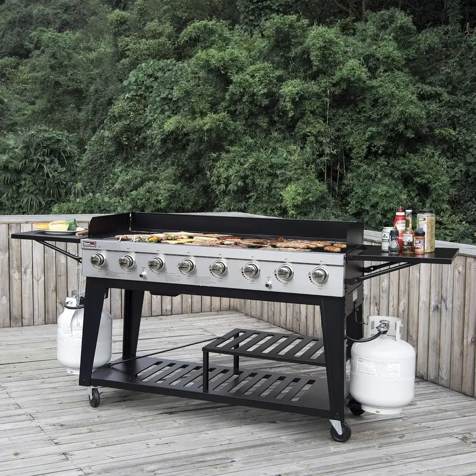 8-hotový plynový gril 104 000 kvapalný gril BTU nezávisle ovládané duálne systémy Outdoor Party alebo Backyard BBQ Black