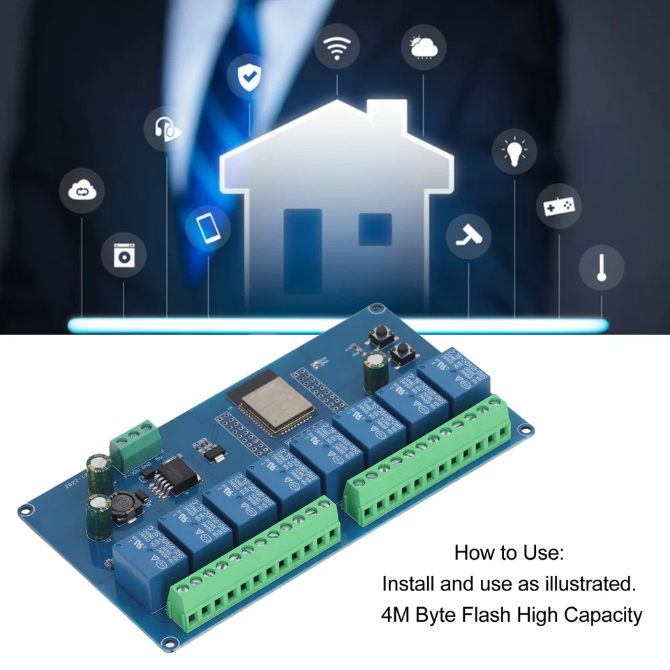 8 -kanálový reléový modul ESP32 WiFi Wireless Control BLE Development Board ESP32 -WROOM - 32E DC 5-30V